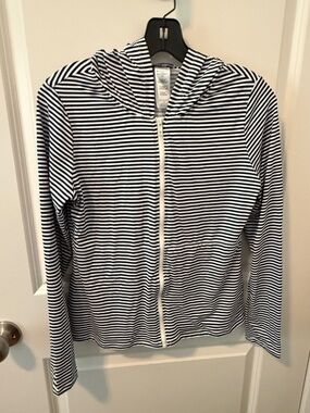 Tommy Bahama Navy and White Striped Zip Hoodie